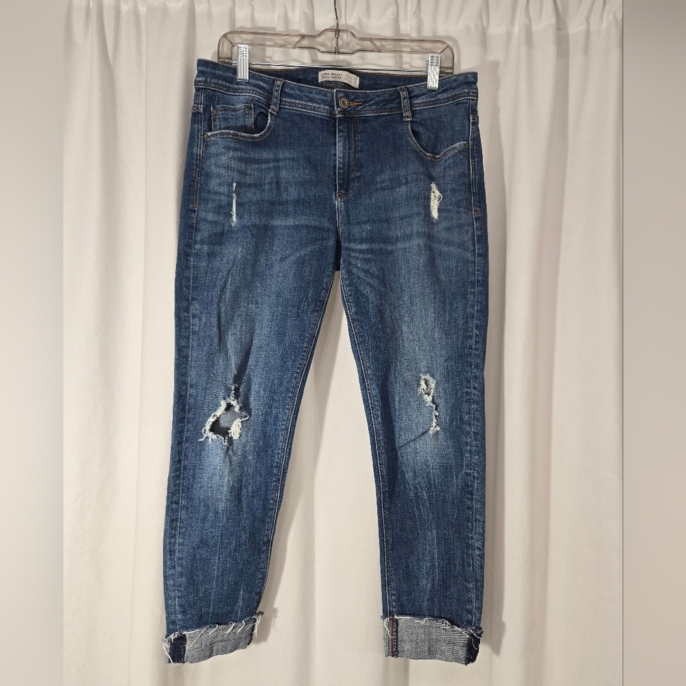 Zara Z1975 Denim Distressed Cropped Jeans Sz 10 Women